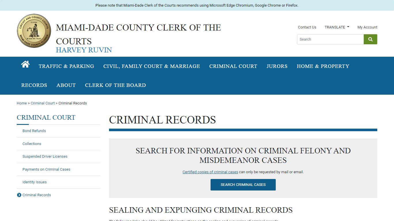 Criminal Records Requests - miami-dadeclerk.com